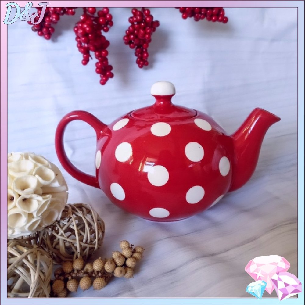 💎✨ Red Polkadot Teapot 💕☕
